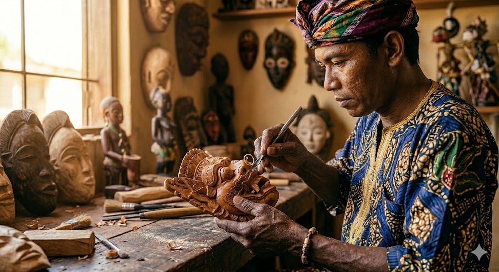 Sculpteur sur bois — artisanat traditionnel, geste précis