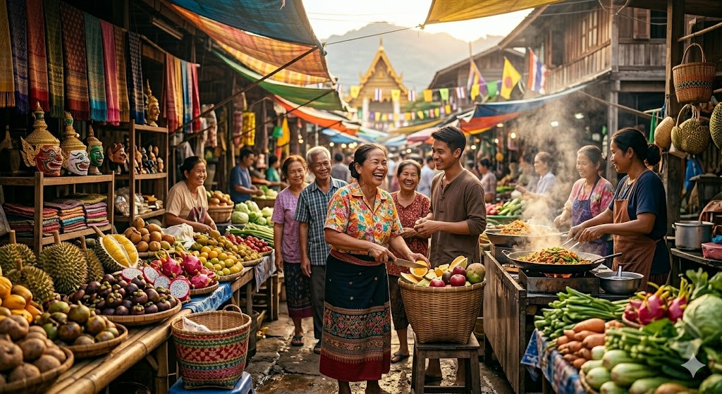 Marché asiatique — vie collective, échanges, diversité culturelle