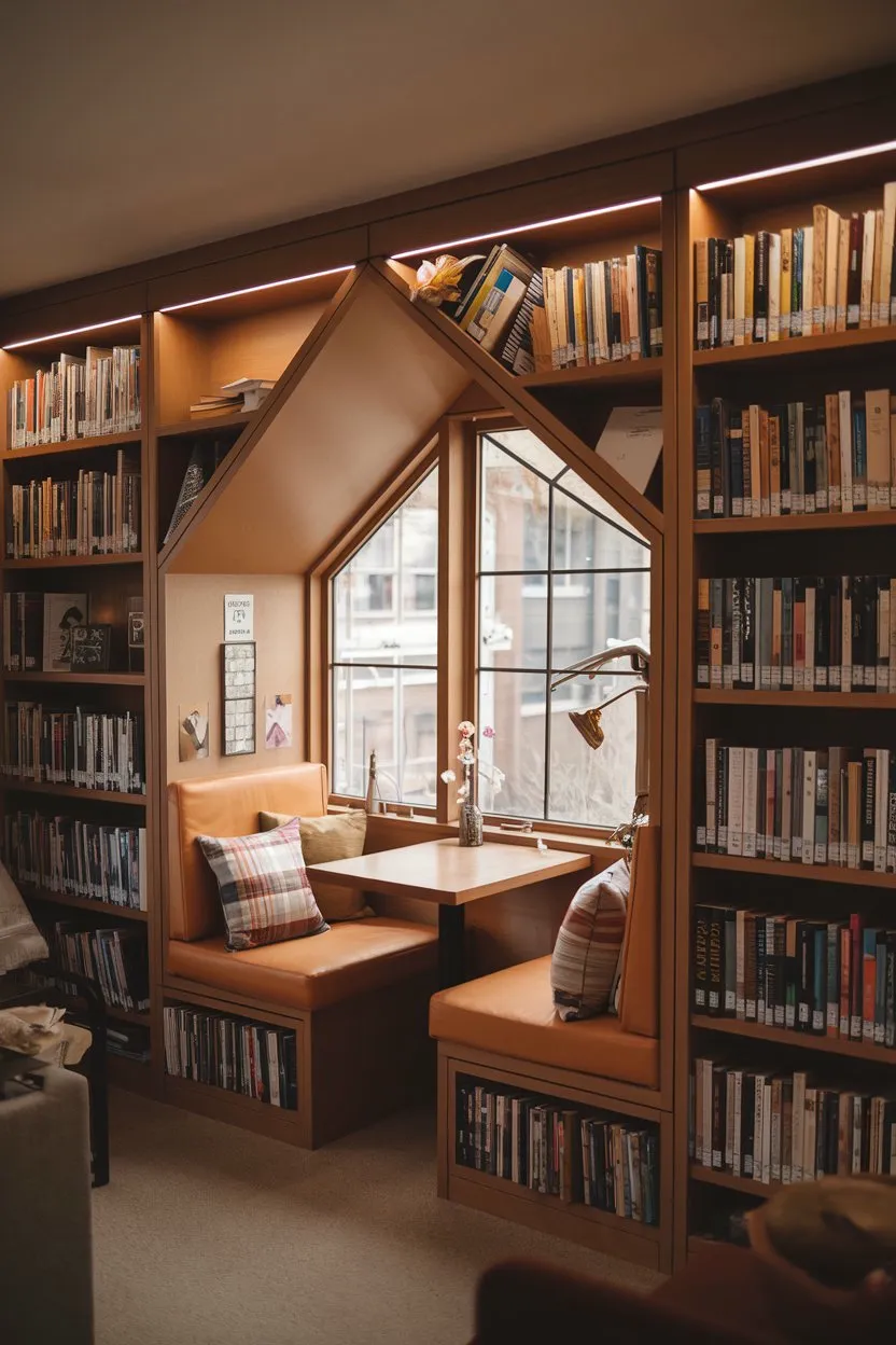 Femme contemplative regardant par une fenêtre sous la pluie dans un intérieur chaleureux
