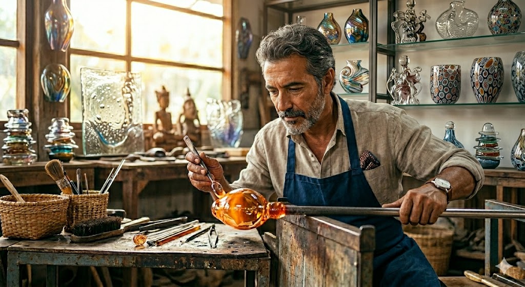 Souffleur de verre — concentration, geste créatif, atelier