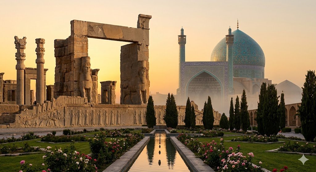 Persépolis et la mosquée de l'Imam d'Ispahan — deux époques, une seule civilisation